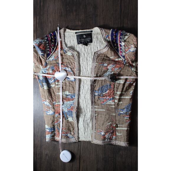Maison Scotch Beaded Open Front Blazer All Over Alligator Jacket Crocodile Small - Picture 7 of 11